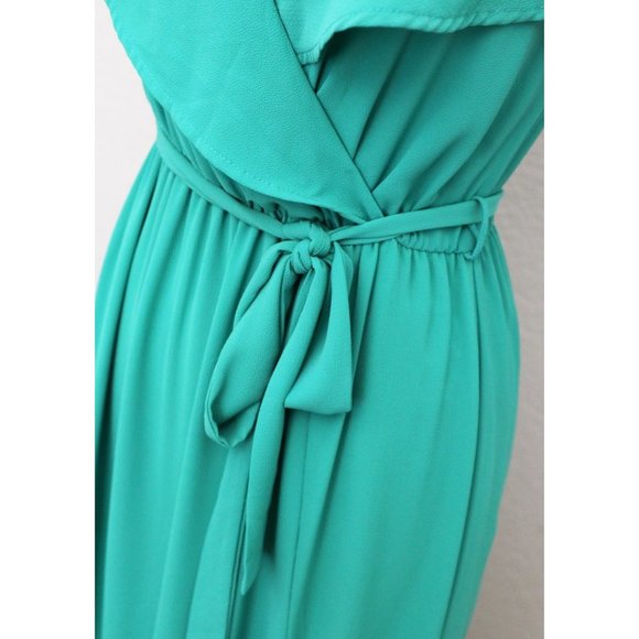 Vici Lost in the Moment Maxi Dress Cape Surplice Wrap V Neck Slit Green S $68 - Picture 7 of 12